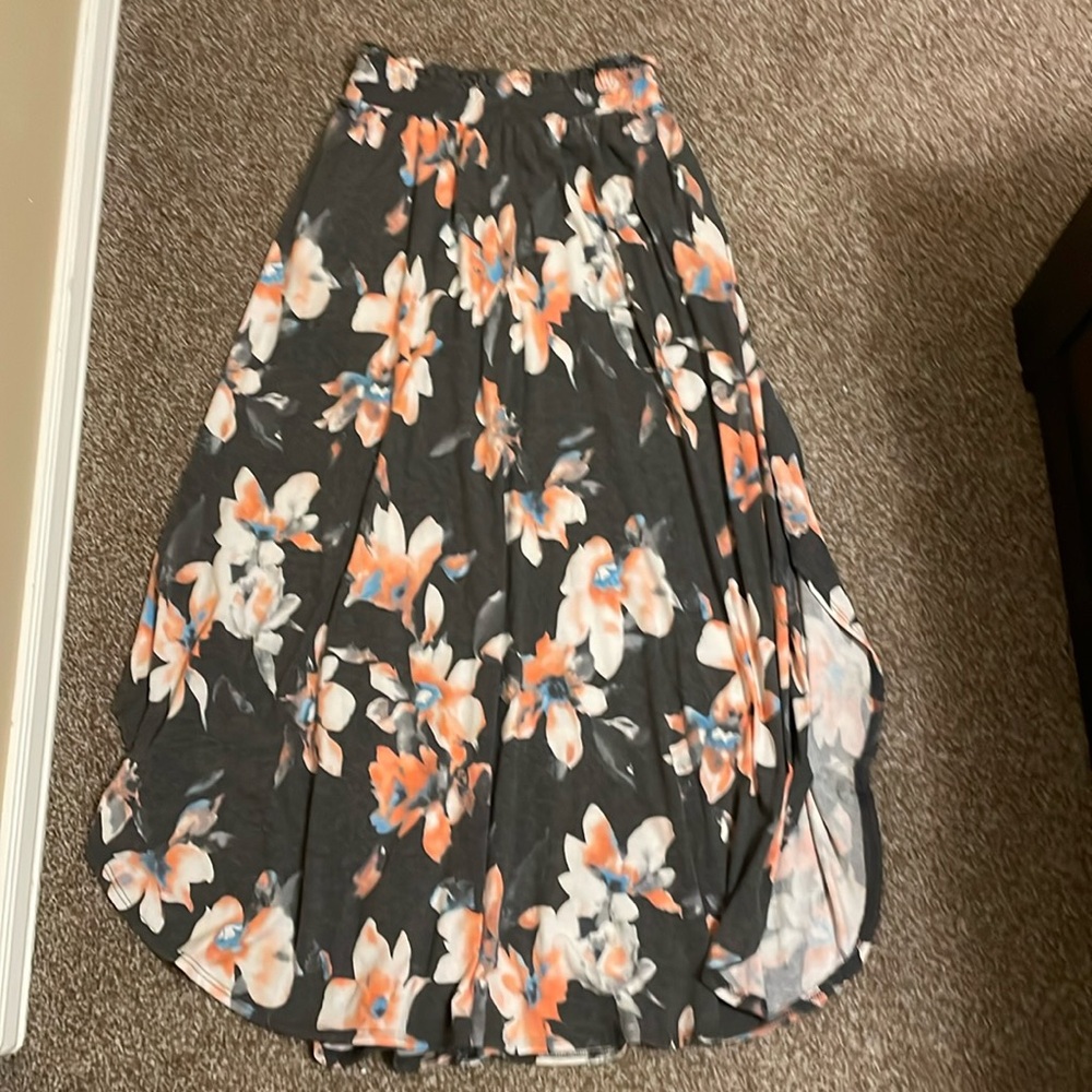 Gray and pink floral maxi skirt